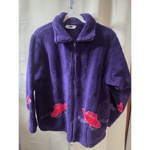 Vtg Black Mountain Fleece Purple Jacket Lady In Red Hat Womens Sz M